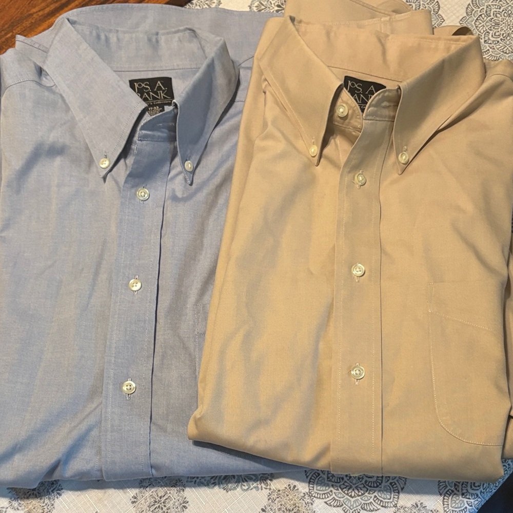 Men's  2 Button-Down Dress Shirts - Blue and Tan Jos A. Bank